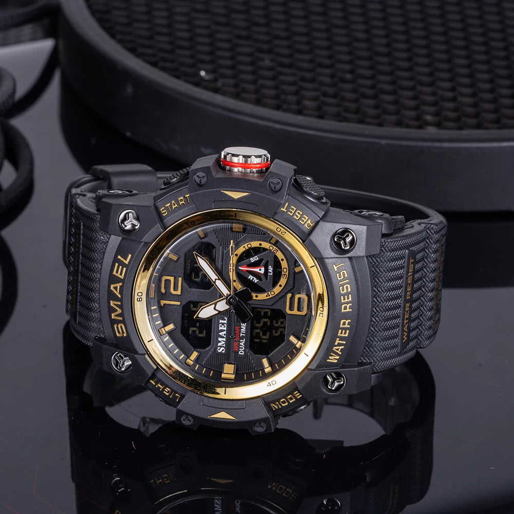 SMAEL Sport Watch Military Wristwatch for Men Alarm Stopwatch LED Digital Back Light Dual Time Display Waterproof Watch Men 8007