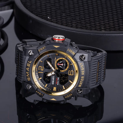SMAEL Sport Watch Military Wristwatch for Men Alarm Stopwatch LED Digital Back Light Dual Time Display Waterproof Watch Men 8007