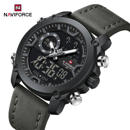 Montres Homme NAVIFORCE Montre-Bracelet Quartz Sport Double Affichage Décontracté Mode Alarme Bracelet Véritable Homme Étanche 30m
