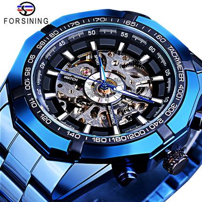 Forsining 2025 Montres Homme Squelette en Acier Inoxydable Étanche Marque de Luxe Transparente Mécanique Sport Montres-bracelets pour Hommes