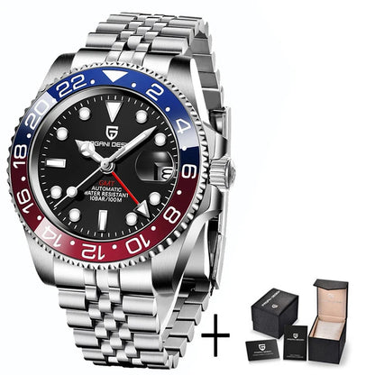 PAGANI DESIGN PD-1662 Montre-bracelet mécanique de luxe GMT pour hommes Verre saphir Acier inoxydable Montres automatiques étanches à 100 m