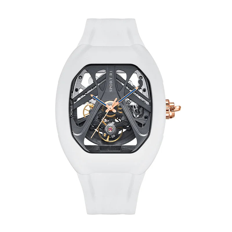 ChronoState CRONUSART R1-002 49MM – Montre tonneau squelette automatique | Montre mécanique en caoutchouc fluoré