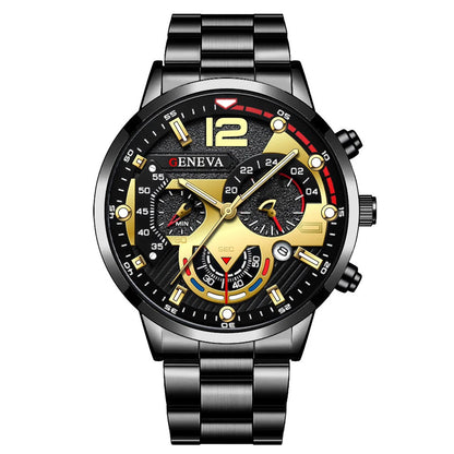 Montre-bracelet à quartz analogique pour homme avec bracelet en acier inoxydable et calendrier