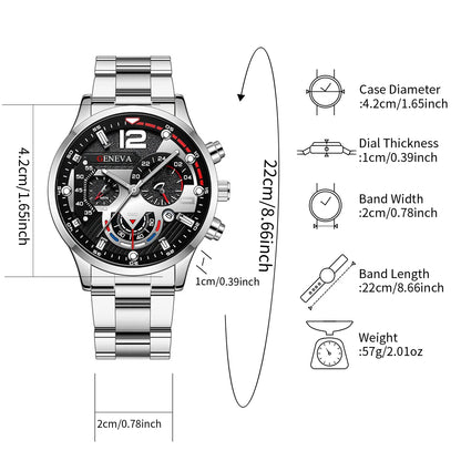 2 PCS Montres Business Homme Bracelet Acier Mode Montre Analogique Quartz Homme Ensemble Bracelet Relogio Masculino Reloj Hombre (Sans boîte)