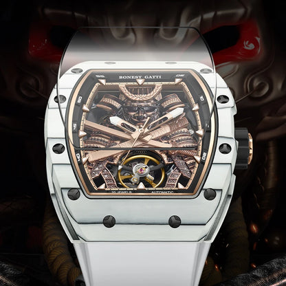 BONEST GATTI Montre-bracelet mécanique à mouvement automatique pour hommes, cadran squelette Warrior grand format, verre saphir