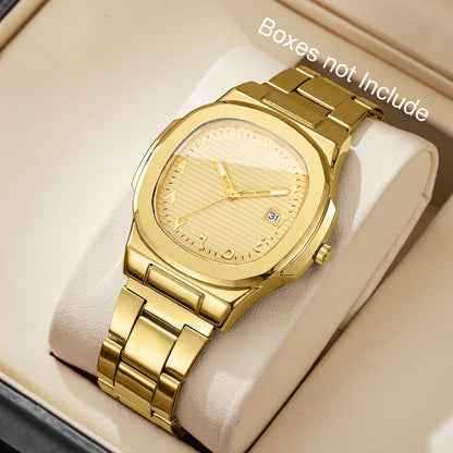 Montre de Luxe pour Homme, Cadran Carré Tendance, Bracelet en Acier Inoxydable, Mouvement à Quartz avec Calendrier (Sans Boîte)