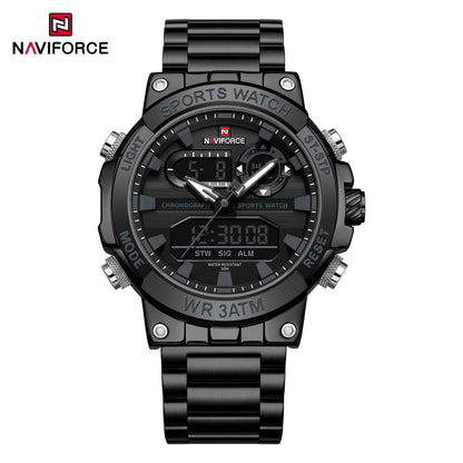 Montre numérique à quartz NAVIFORCE pour hommes, étanche, lumineuse, avec date, bracelet en acier inoxydable, chronographe, montres de sport