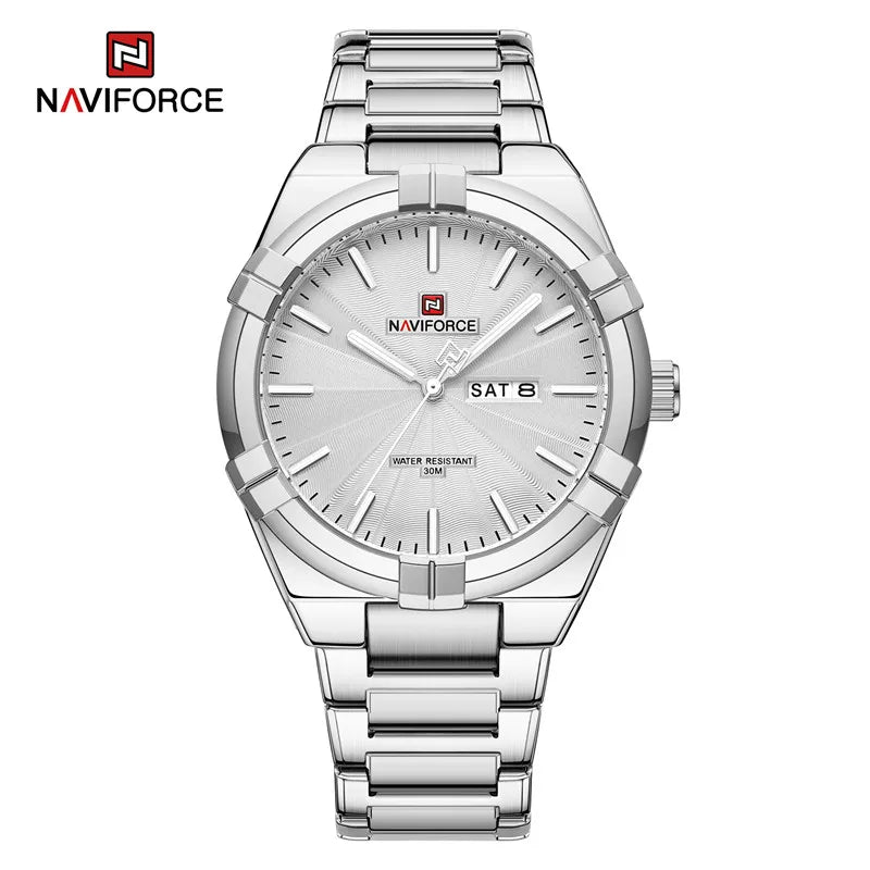 Montre bracelet à quartz pour homme de la marque NAVIFORCE, en acier inoxydable, étanche, horloge de luxe tendance et professionnelle NF9218