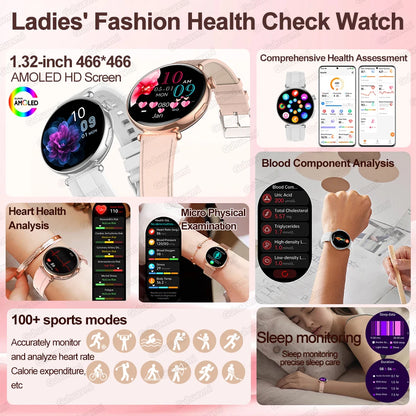 Montre Intelligente Femme 2026 Nouvelle Génération IA Diagnostic Intelligent HRV+ECG Acide Urique Oxygène Sanguin Moniteur de Santé IP68 Étanche Montre Connectée Sport