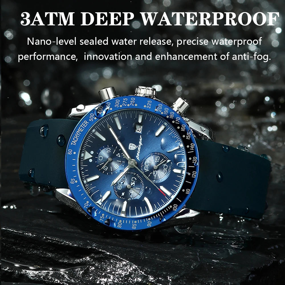 POEDAGAR Montre Homme de Luxe Étanche Lumineuse Date Chronographe Montre-Bracelet à Quartz Homme Haute Qualité Sport Cuir Homme Montres