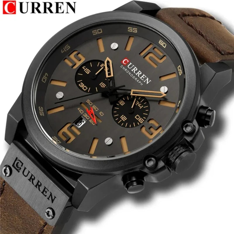 CURREN 8314 Business Leather Strap 6-Hand Calendar Watch
