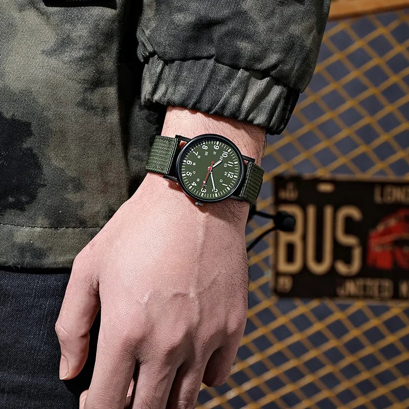 Men's analog watch with large dial and luminous hands