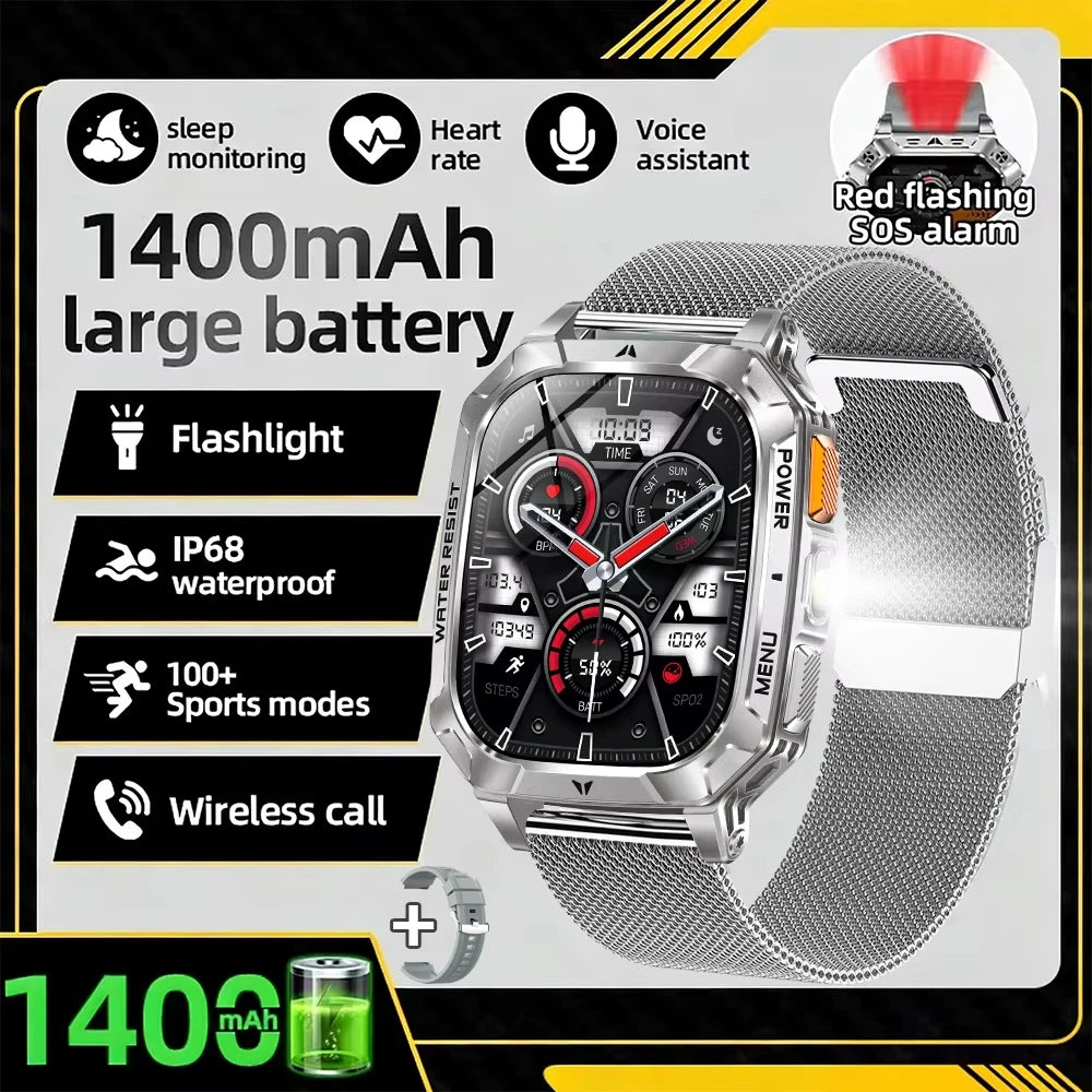Nouvelle montre connectée 2026 Sport HD AMOLED Appel Bluetooth Étanche IP68 Lampe de poche GPS Extérieur Homme Batterie intelligente grande capacité 1000mAh
