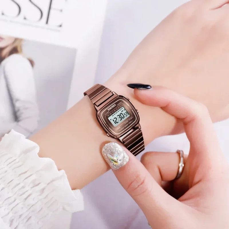 SKMEI 1901 Montre de luxe pour femmes Petit cadran numérique Chronographe Calendrier Montre étanche pour femmes Montre-bracelet Horloge Montre femme 1620
