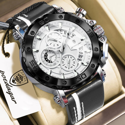 POEDAGAR Montres originales pour homme étanches lumineuses, date, mode, horloge masculine, chronographe, bracelet en cuir, montre-bracelet à quartz pour homme