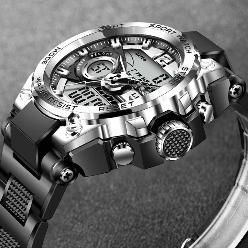 LIGE Digital Military LED Chronograph Watch 50m Relogios Masculino