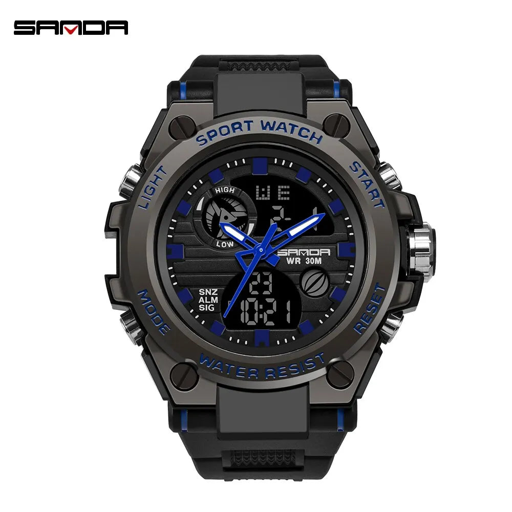 SANDA Montres de Luxe Hommes Militaire Armée Montre Homme Étanche Sport Montre-Bracelet Double Affichage Homme Relogio Masculino