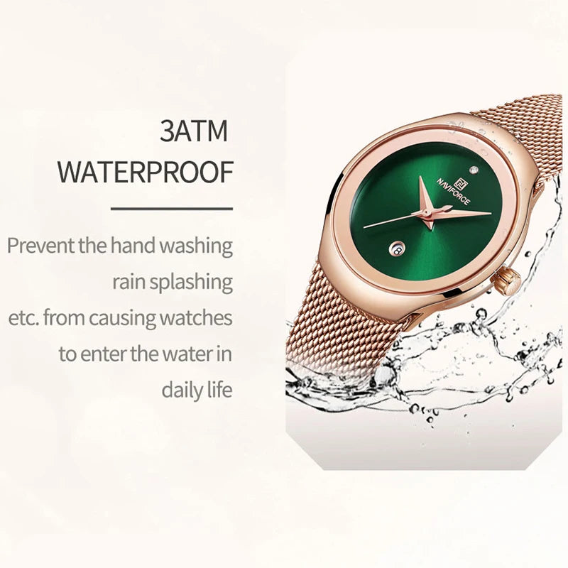NAVIFORCE NF5004 Green Mesh Steel Date Analog Watch