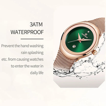 NAVIFORCE NF5004 Green Mesh Steel Date Analog Watch