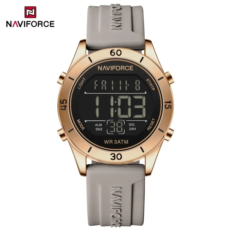 NAVIFORCE NF5054 Montre Sport Étanche LCD Numérique Jour et Date Bracelet Silicone Électronique