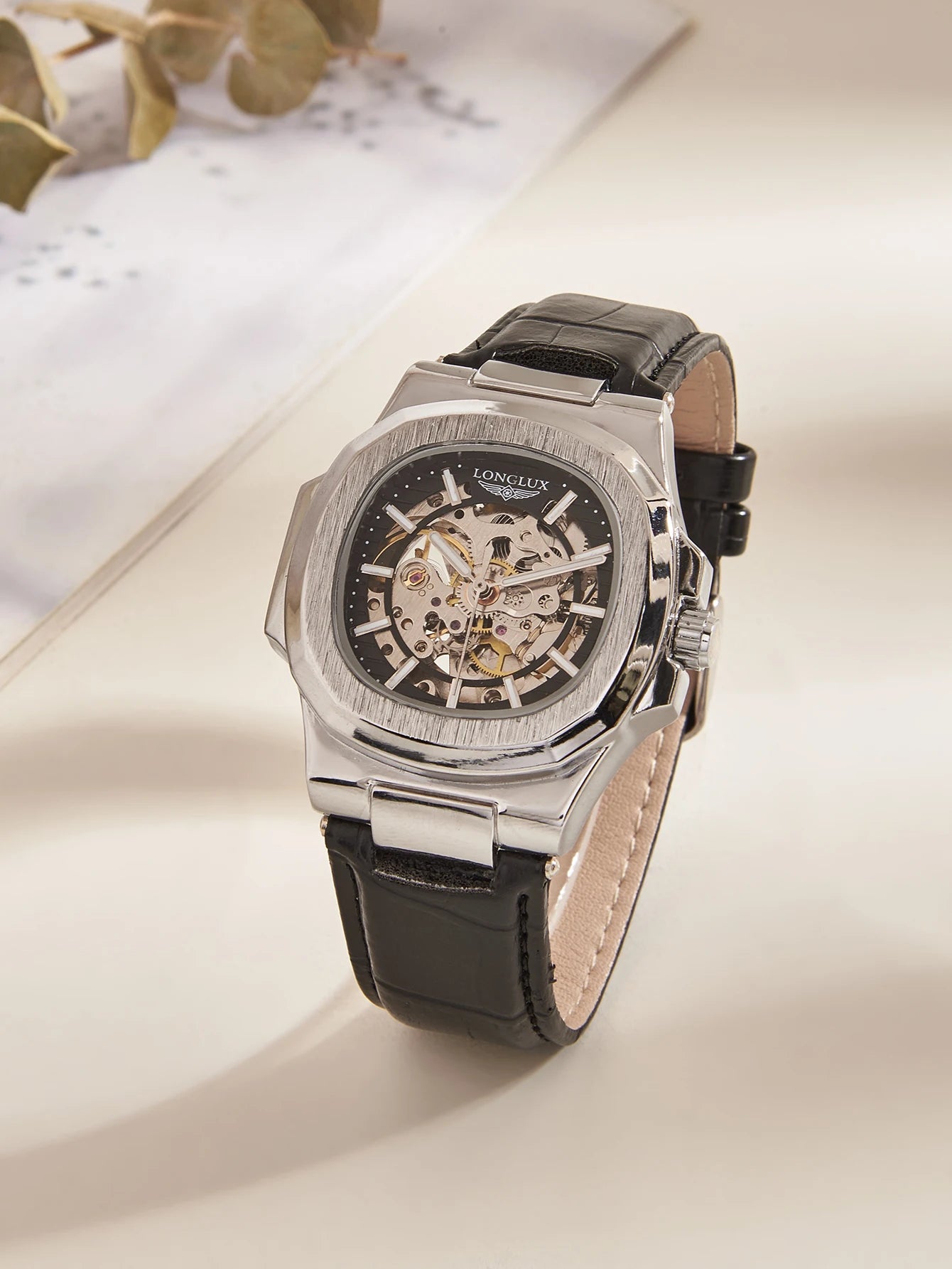 Men automatic watch waterproof outdoors simple luxury mechanical watches wholesale skeleton leather leisure mens watch gift