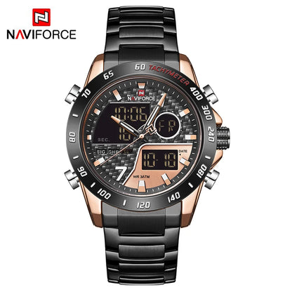 NAVIFORCE Montre-bracelet de luxe pour homme, montres de sport militaires numériques pour homme, bracelet en acier, horloge à quartz, Relogio Masculino