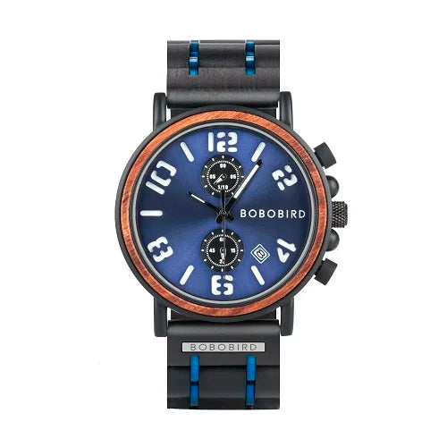 Montre en Bois de Luxe Marque Homme BOBO BIRD relogio masculino Chronographe Militaire reloj madera Cadeau pour Père Fils Mari