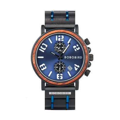 Montre en Bois de Luxe Marque Homme BOBO BIRD relogio masculino Chronographe Militaire reloj madera Cadeau pour Père Fils Mari