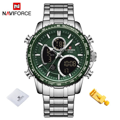 NAVIFORCE Montre Homme Tendance Marque de Luxe Sport Chronographe à Quartz Étanche Militaire en Acier Inoxydable