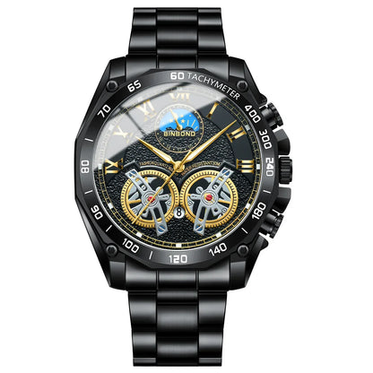 BINBOND Montre-bracelet de luxe pour homme à quartz, cadran décoratif élégant, décontractée, militaire, sport, étanche, horloge pour homme