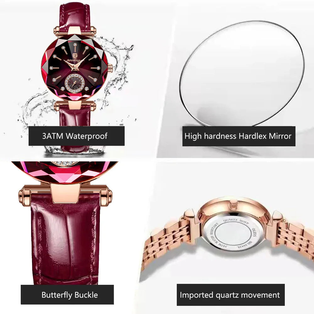 POEDAGAR Montres Exquises et Élégantes pour Femmes Étanche Cuir Haute Qualité Originale Montre Femme Quartz Montre-bracelet Dame
