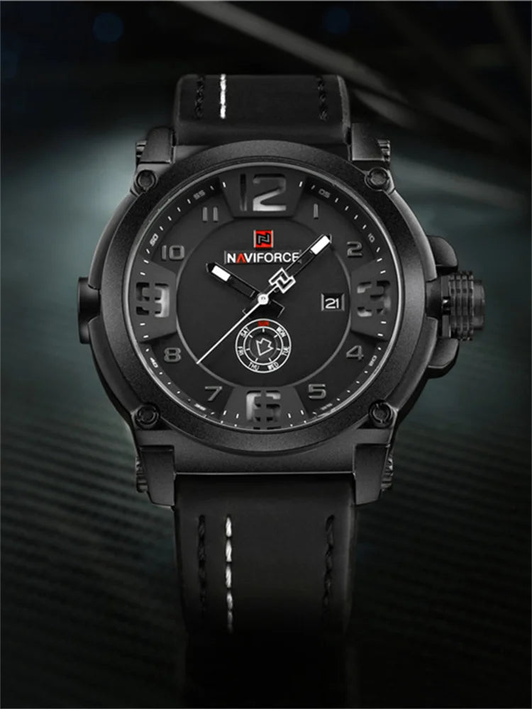 NAVIFORCE NF9099 Military Analog Date Watch Leather Strap