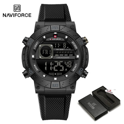 NAVIFORCE – Montres militaires pour hommes, à quartz numérique, en silicone, chronographe, étanche, avec affichage de la date