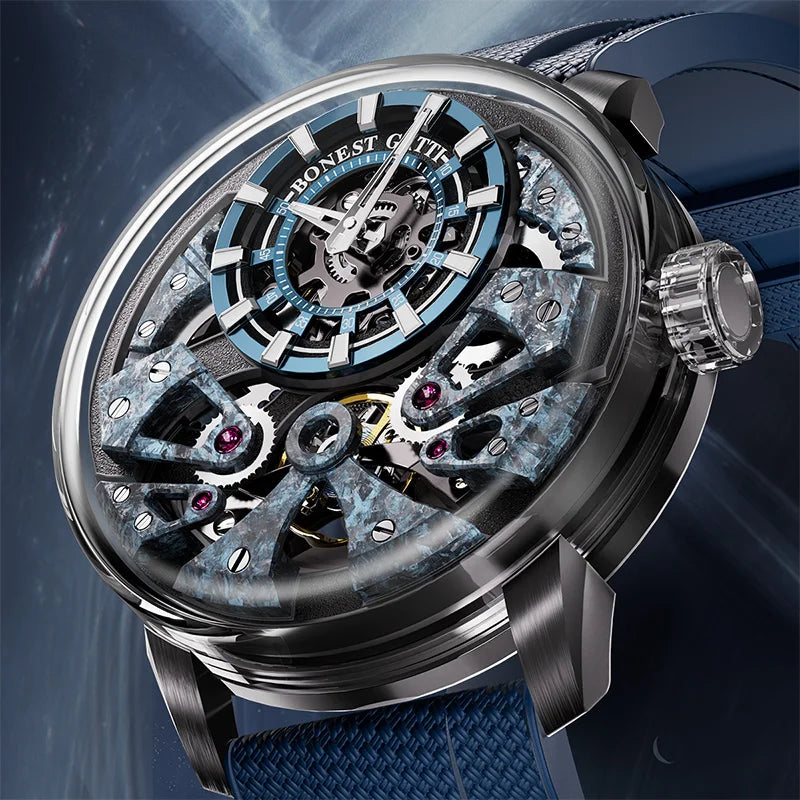 BONEST GATTI Men Automatic Mechanical Watch Sapphire Glass 316 Stainless Steel Skeleton German Brand Wristwatch
