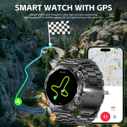Montre Intelligente de Sport Extérieur GPS 2025 Hommes Écran AMOLED NFC Lampe de Poche Fréquence Cardiaque Étanche Appel Bluetooth 1000mAh SmartWatch
