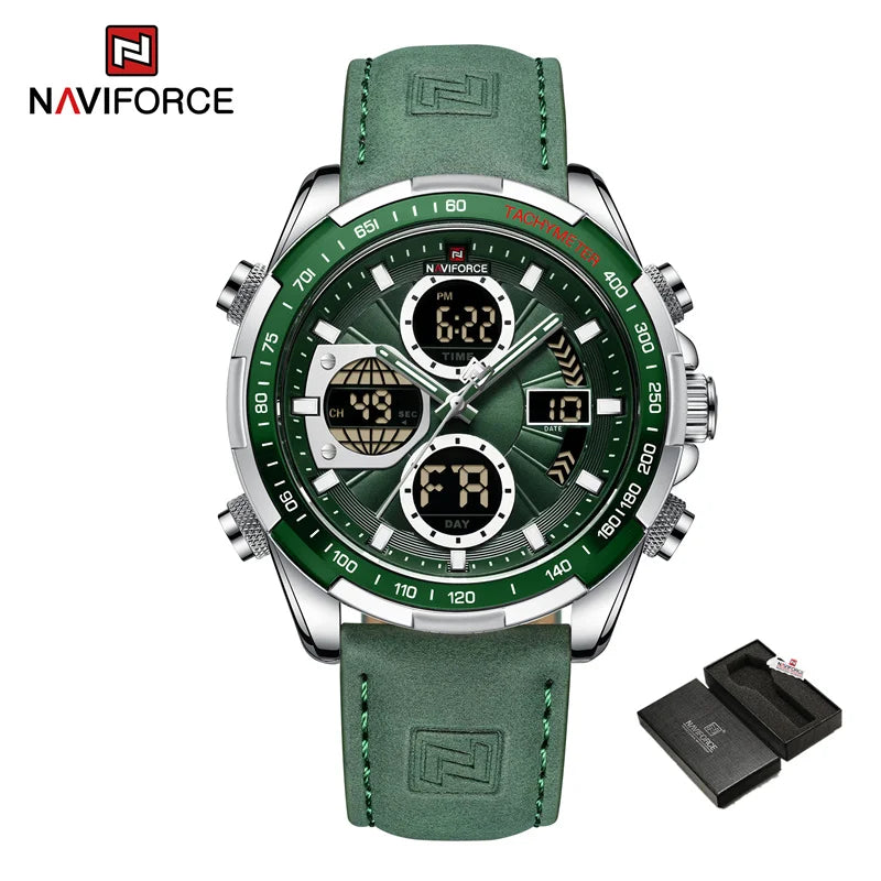 Nouvelles montres NAVIFORCE pour hommes en cuir montres-bracelets militaires de sport étanches à quartz chronographe masculin