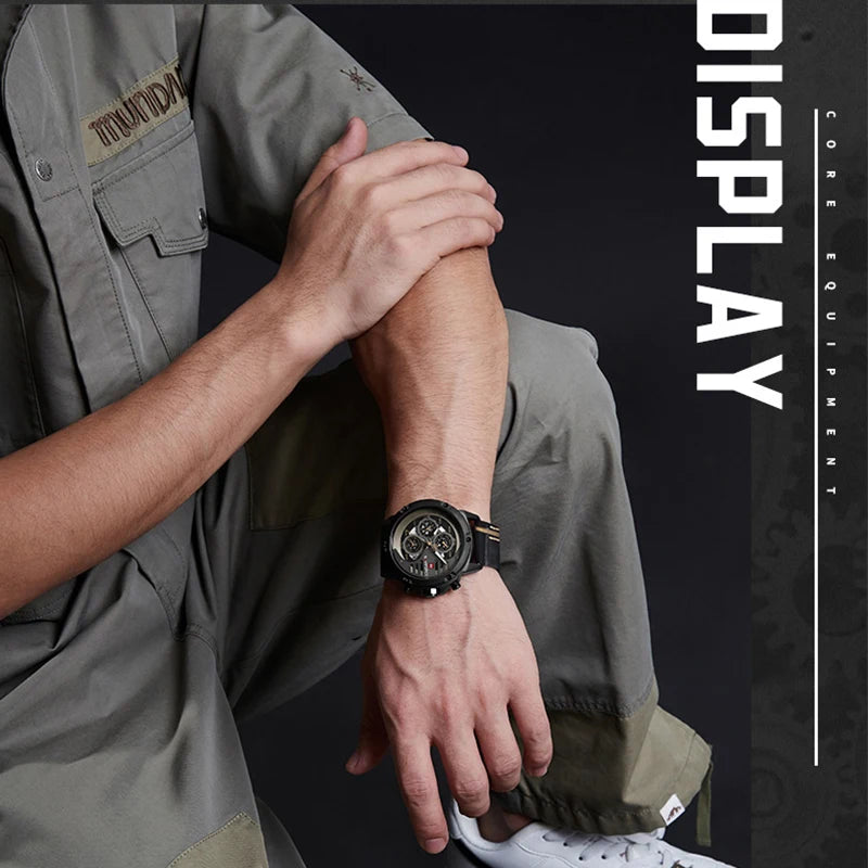 Montre Homme NAVIFORCE, Marque de Luxe, Étanche, Affichage 24 Heures, Date, Mouvement à Quartz, Bracelet en Cuir, Montre-Bracelet Sport pour Homme, Étanche