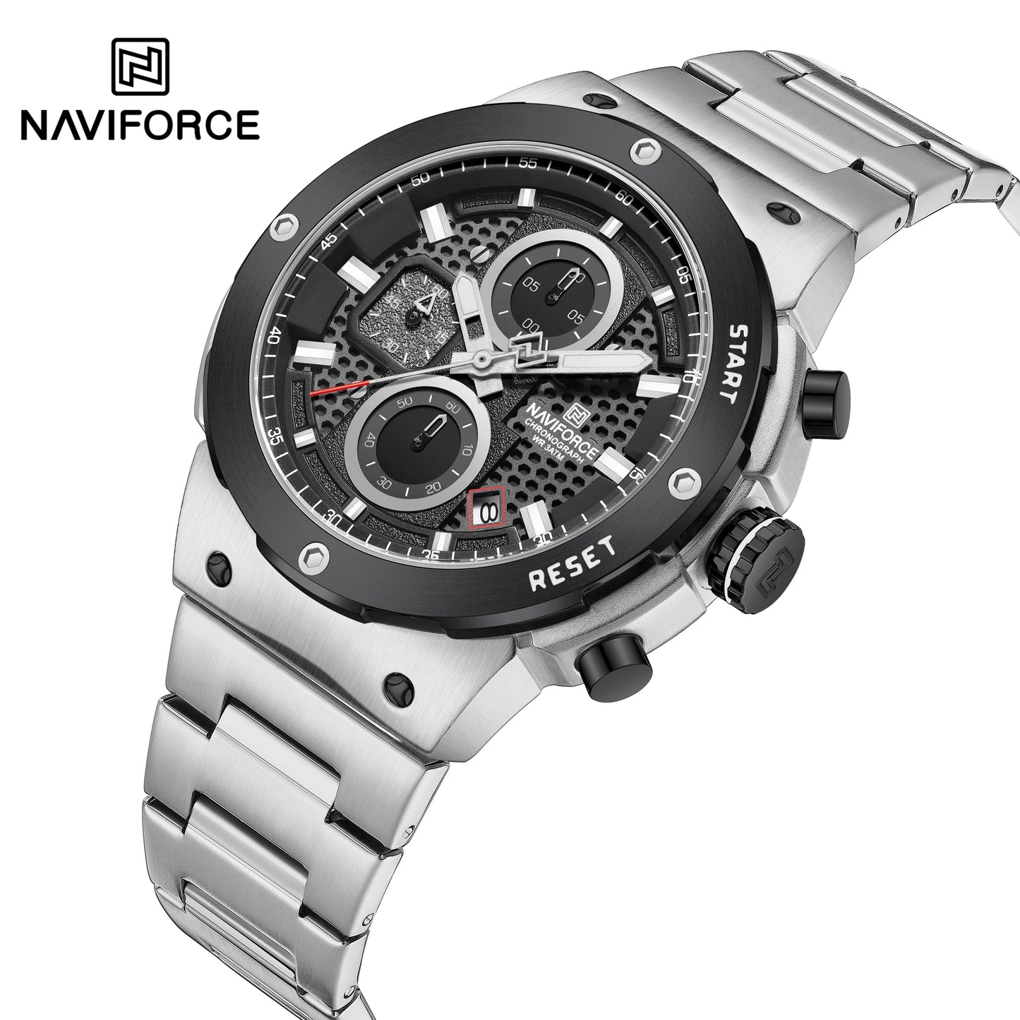 NAVIFORCE Montre Homme Quartz Top Marque Luxe Lumineux Chronographe Montre-Bracelet Acier Inoxydable Étanche Hommes Date Calendrier Horloge