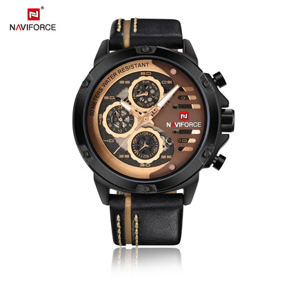 Montre Homme NAVIFORCE, Marque de Luxe, Étanche, Affichage 24 Heures, Date, Mouvement à Quartz, Bracelet en Cuir, Montre-Bracelet Sport pour Homme, Étanche