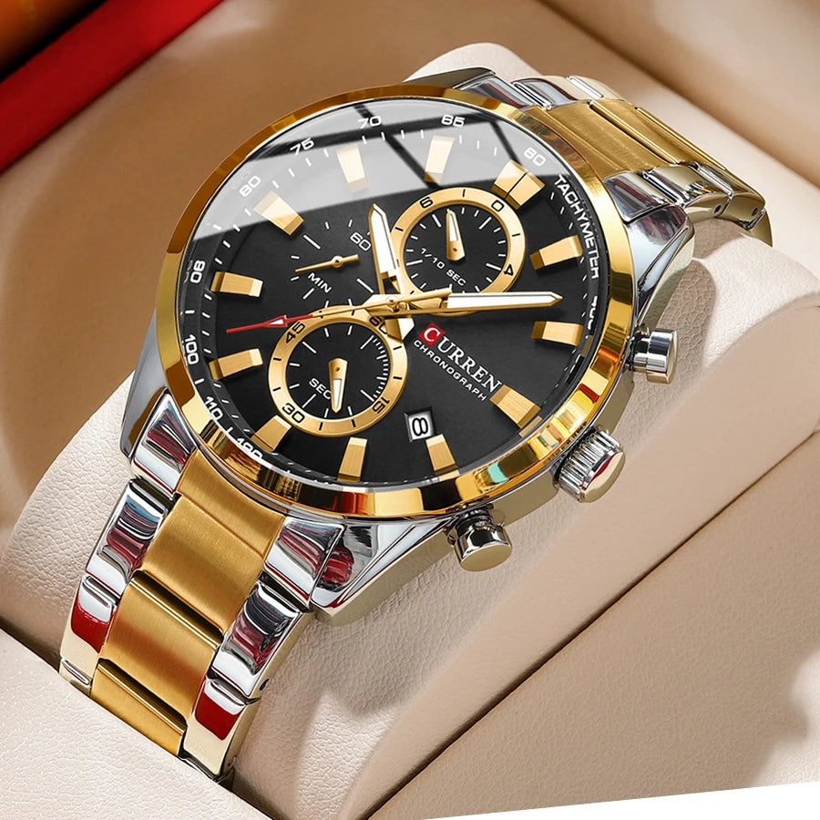 CURREN Montre Sport Chrono à Quartz pour Homme - Bracelet en Acier Inoxydable et Cadran Multifonction