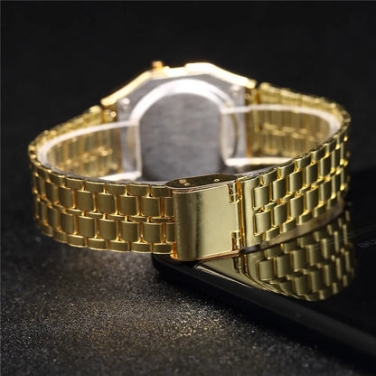 Montre numérique élégante pour femme en or argent acier inoxydable, montres-bracelets électroniques d'affaires pour femmes, horloge masculine Zegarek Damski
