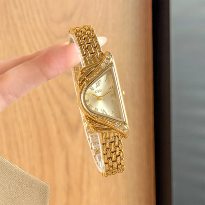 Retro Luxury Women's Watches Fashionable Asymmetrical Design, Premium Bracelet Style, Waterproof Quartz Timepiece, Perfect Gift