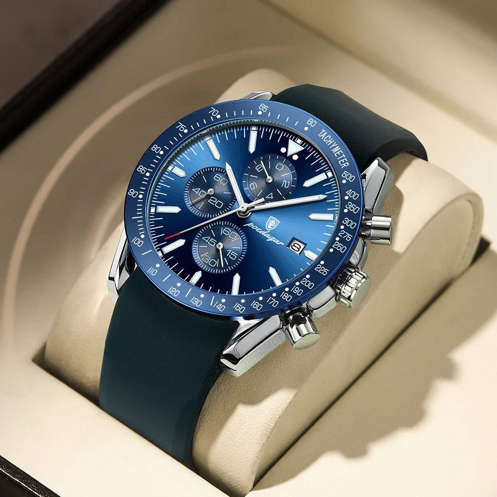 POEDAGAR Montre Homme de Luxe Étanche Lumineuse Date Chronographe Montre-Bracelet à Quartz Homme Haute Qualité Sport Cuir Homme Montres