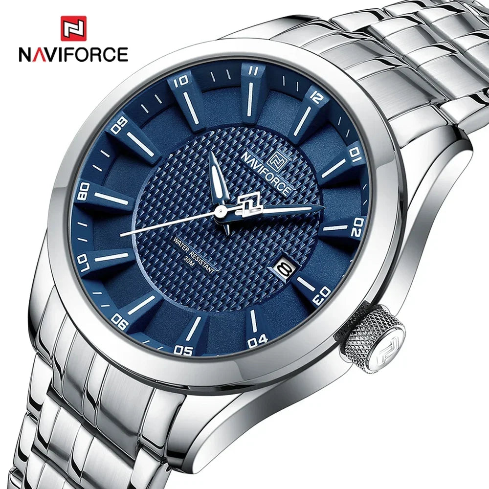 Montre NAVIFORCE de luxe pour homme, montre-bracelet étanche à quartz lumineuse en acier inoxydable, montres à la mode pour hommes