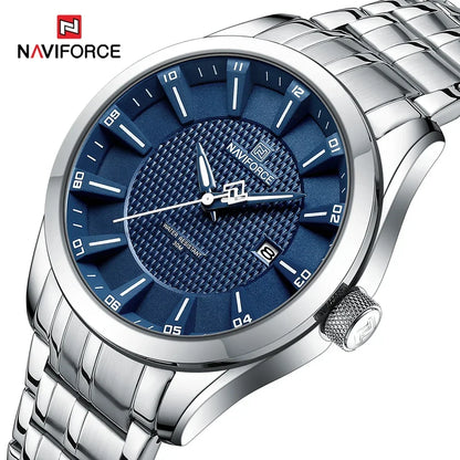 Montre NAVIFORCE de luxe pour homme, montre-bracelet étanche à quartz lumineuse en acier inoxydable, montres à la mode pour hommes