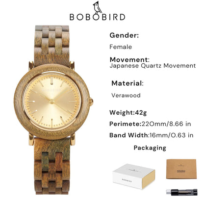 Montre en bois BOBO BIRD pour femmes 2025 Nouvelle montre-bracelet à quartz élégante pour dames et filles Montre en bois naturel Cadeau pour petite amie