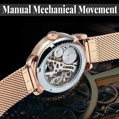 Forsining 099L Montre squelette élégante et tendance pour femmes, nouvelles montres-bracelets mécaniques de luxe en or rose pour dames