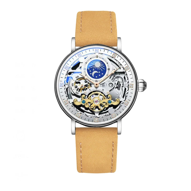 Skeleton Mechanical Watches Men Fashion Wristwatch Male Leather Watchband Man Clock