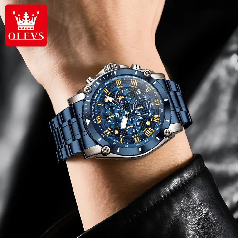OLEVS 2025 Nouvelle Montre Homme Top Marque Luxe Montre Homme Acier Inoxydable Étanche Sport Quartz Chronographe Montre-Bracelet Homme Relogio