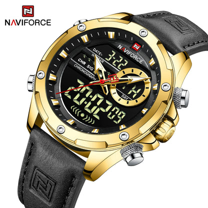 Naviforce Montres Originales pour Hommes 2025 Montre-Bracelet de Luxe Sportive Étanche à Bracelet Corium pour Hommes avec Calendrier Double Affichage